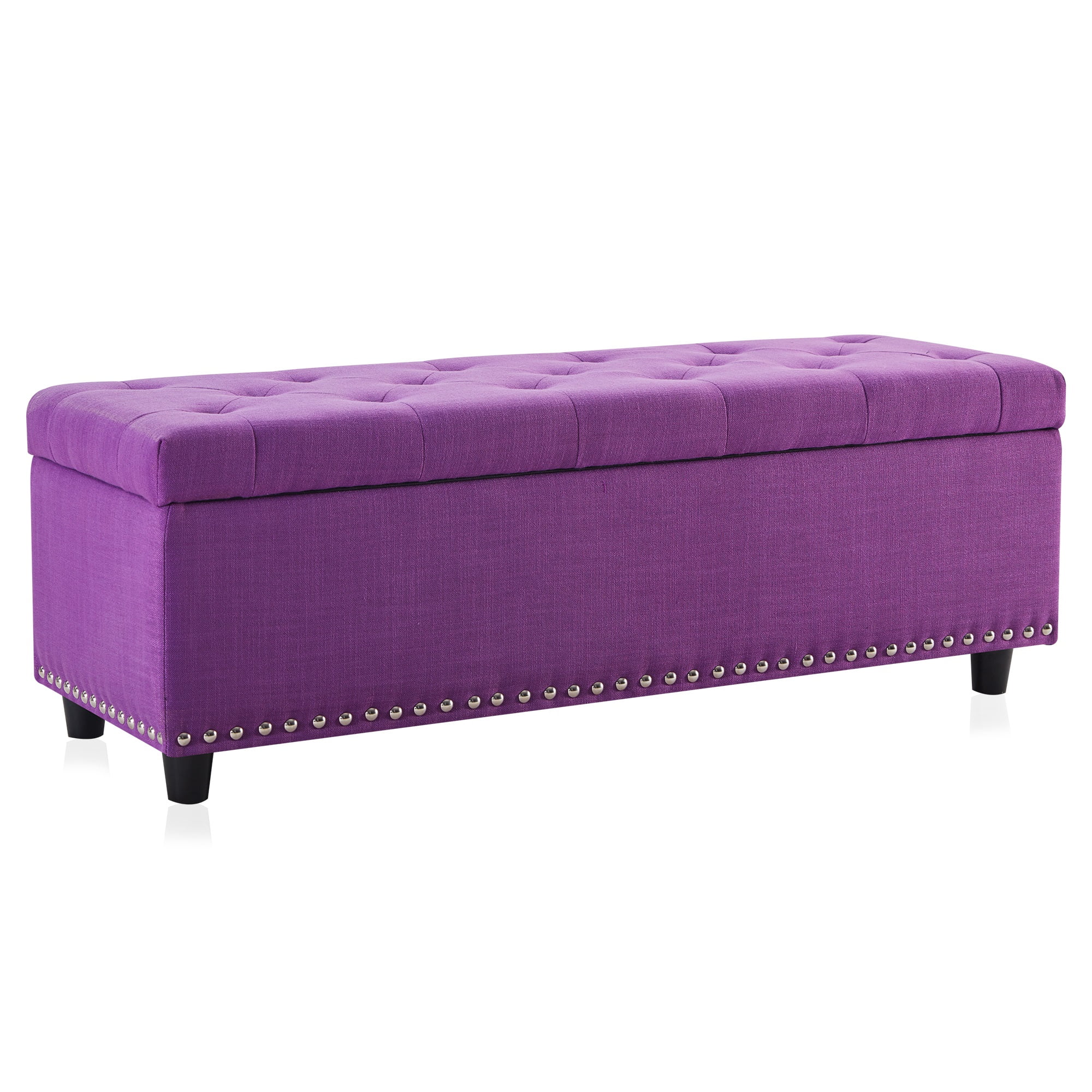 BELLEZE 48" Upholstered Faux Leather Bedroom Storage Ottoman Tufted