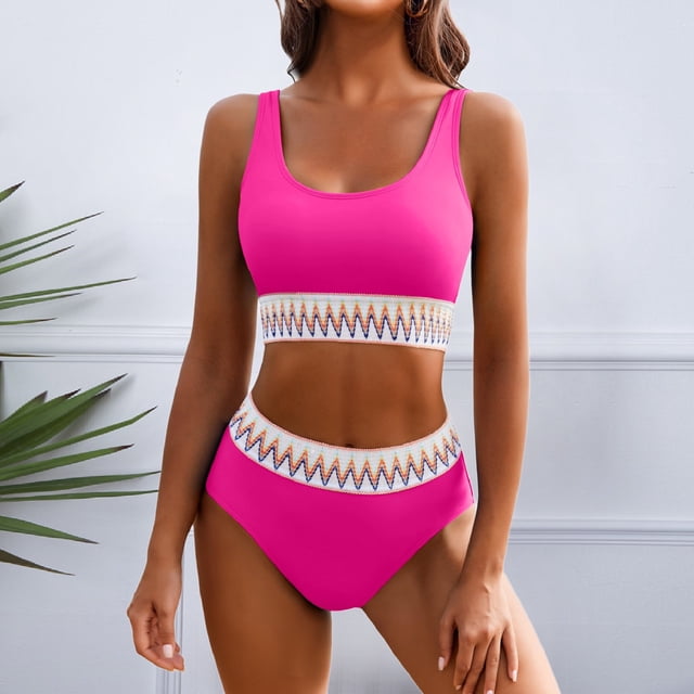 WILLBEST Traje de Baño con Curvas conjuntos de Bikini para Mujer Trajes de Baño deportivos de Dos Piezas de Cintura Alta Trajes de Baño de Corte Alto