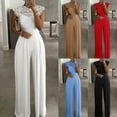 thumbnail image 6 of Women's Lace Cap Sleeve Wide Leg Jumpsuit Elegant High Neck Dressy Party Outfit, 6 of 6
