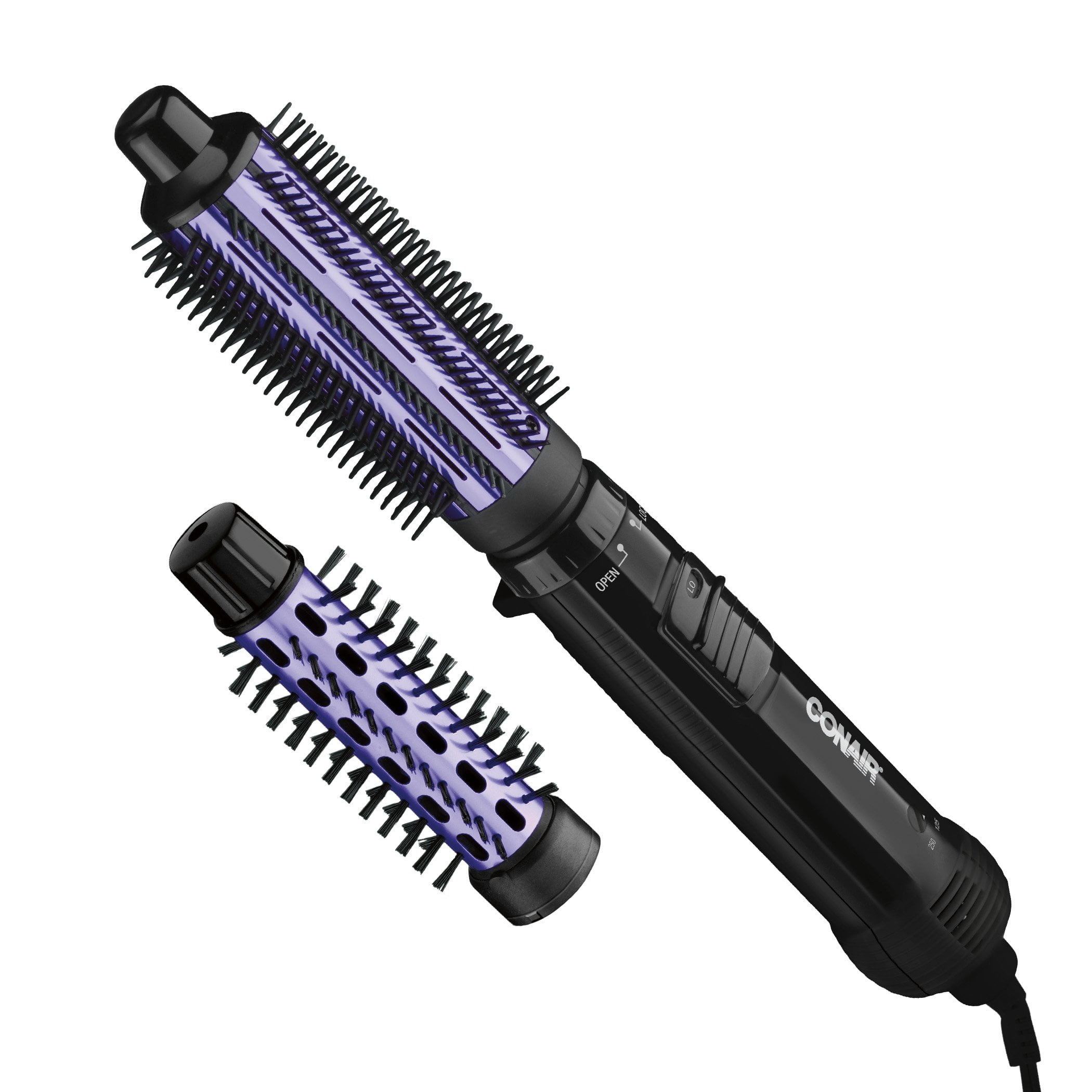 Conair Volume 2 in 1 with 1.5' Curling Brush & 1' Bristle Hot Hair Brush, Black and Purple