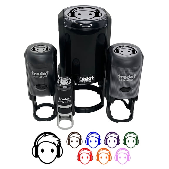 Occupation DJ with Headphones Icon Self-Inking Rubber Stamp Ink Stamper - Pink Ink - Small 3/4 Inch