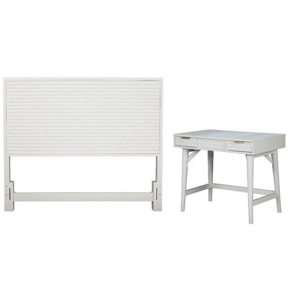 Home Square 2-Piece Set with Queen Headboard & Bedroom Vanity in White