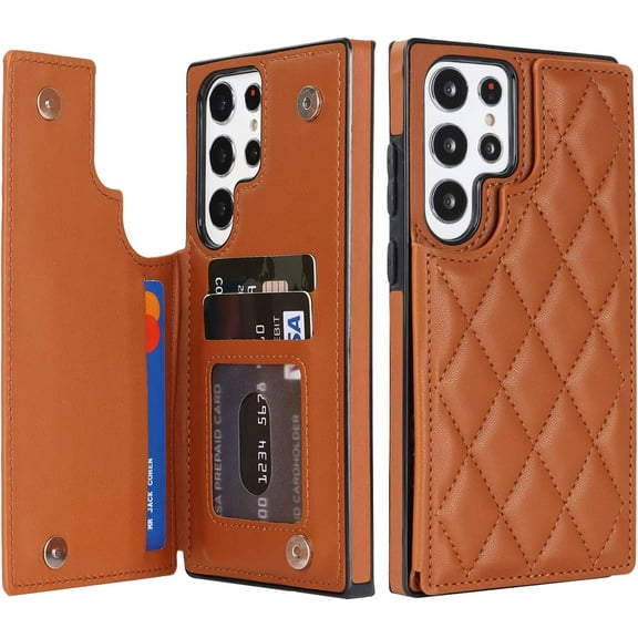 HCTian Flip Leather Wallet Case for Samsung Galaxy S21 Phone Case with PU Kickstand Card Holder Purse for Women Girls,Double Magnetic Clasp Durable Shockproof Protective Cover