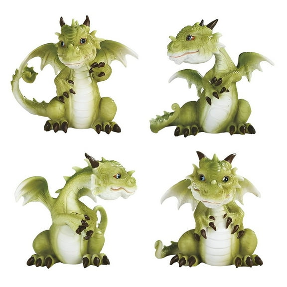 FC Design 4-PC Cute Green Dragon 4.25"H Figurine Set Statue Sculpture Ornament Decoration Home/Room Decor and Unique Gift Ideas for Housewarming, Holidays and Birthdays