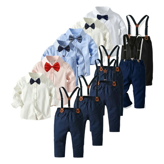 YTDSCS 1-8Y Toddler Kids Boys Dress Shirt Shirts Overalls Outfit for Boys Baby Formal Gentleman Bow Tie White Shirt Royal Blue Trouser Dress Suit