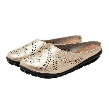 

jsaierl Women s Shoes Solid Color Retro Hollow Out Carved Flat Heel Fashion Comfortable Casual Sandals Slippers