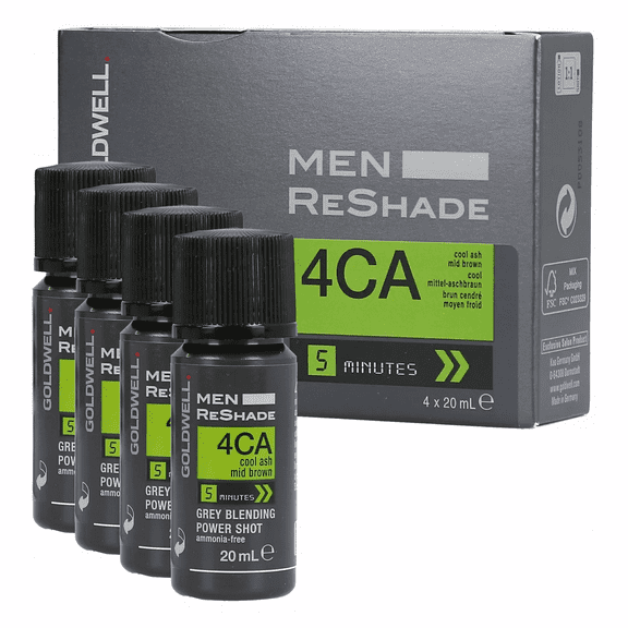 Goldwell Men ReShade Grey Blending Power Shot (4 x 0.6 oz / 20 ml) - 4CA Cool Ash Mid Brown