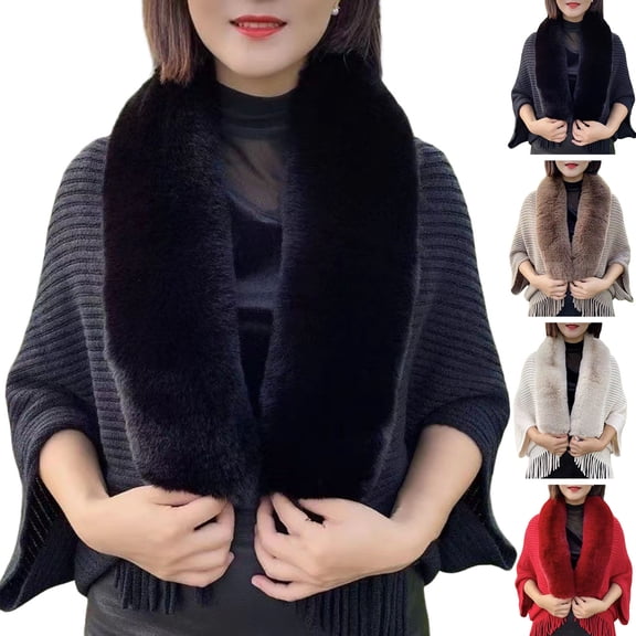 Dengjunhu Artificial Rabbit Fur Shawl Wrap Winter Shawl Tassel Thicken Solid Color Cardigan Knitted for Banquet