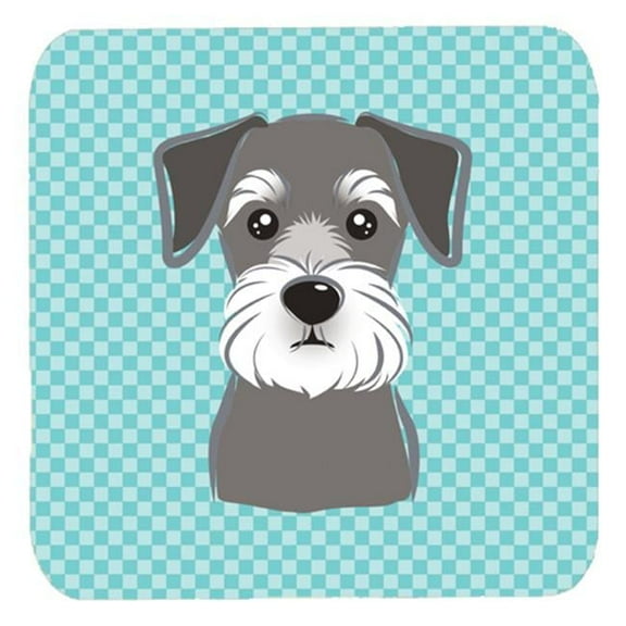 Blue Checkered Schnauzer Foam Coasters Set Of 4