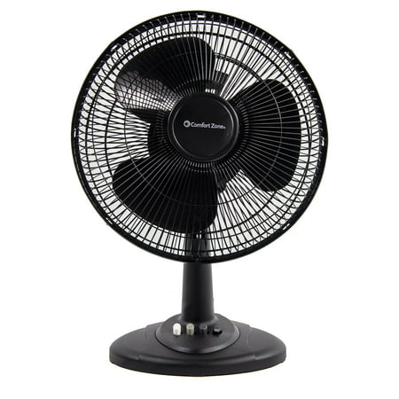 

12” 3-Speed Oscillating Table Fan with Adjustable Tilt Convenient Push Button Controls Quiet Operation Black