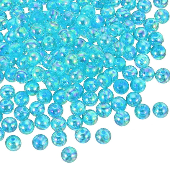 8 mm Acrylic Round Beads, 200 Pcs AB Colors Round Clear Beads Craft Bead with Hole for Earring Bracelet, Light Blue