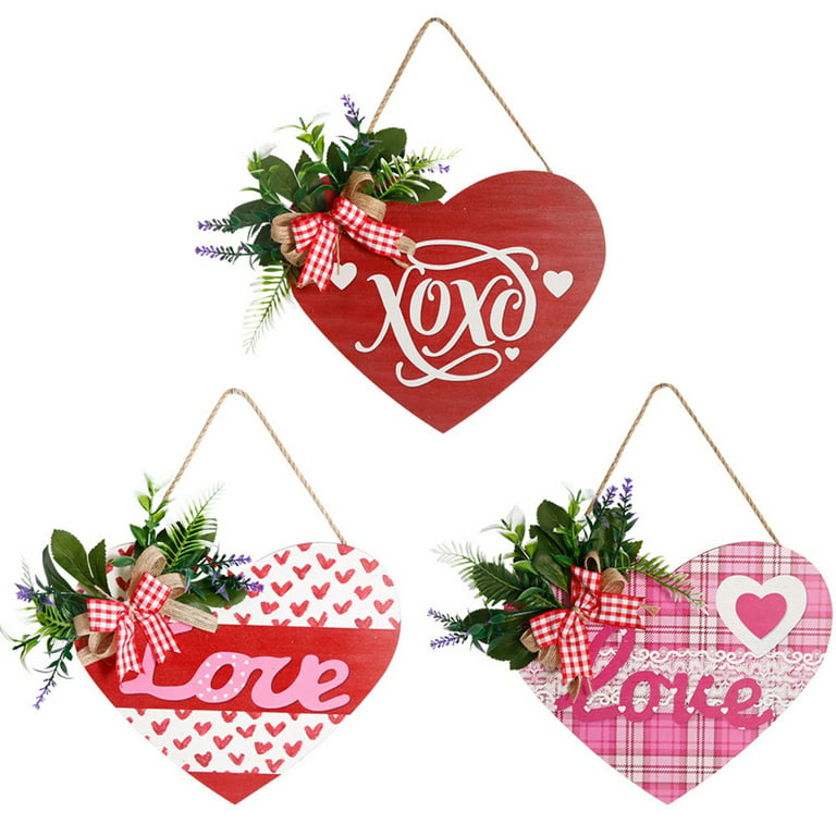  Valentines Day Vintage Hanging Sign Valentine Wooden Wall  Plaque Valentines Wall Hanging Sign Heart Love Happy Valentine's Day Door  Sign for Wedding Party Home Window Living Room Decor, 12 x