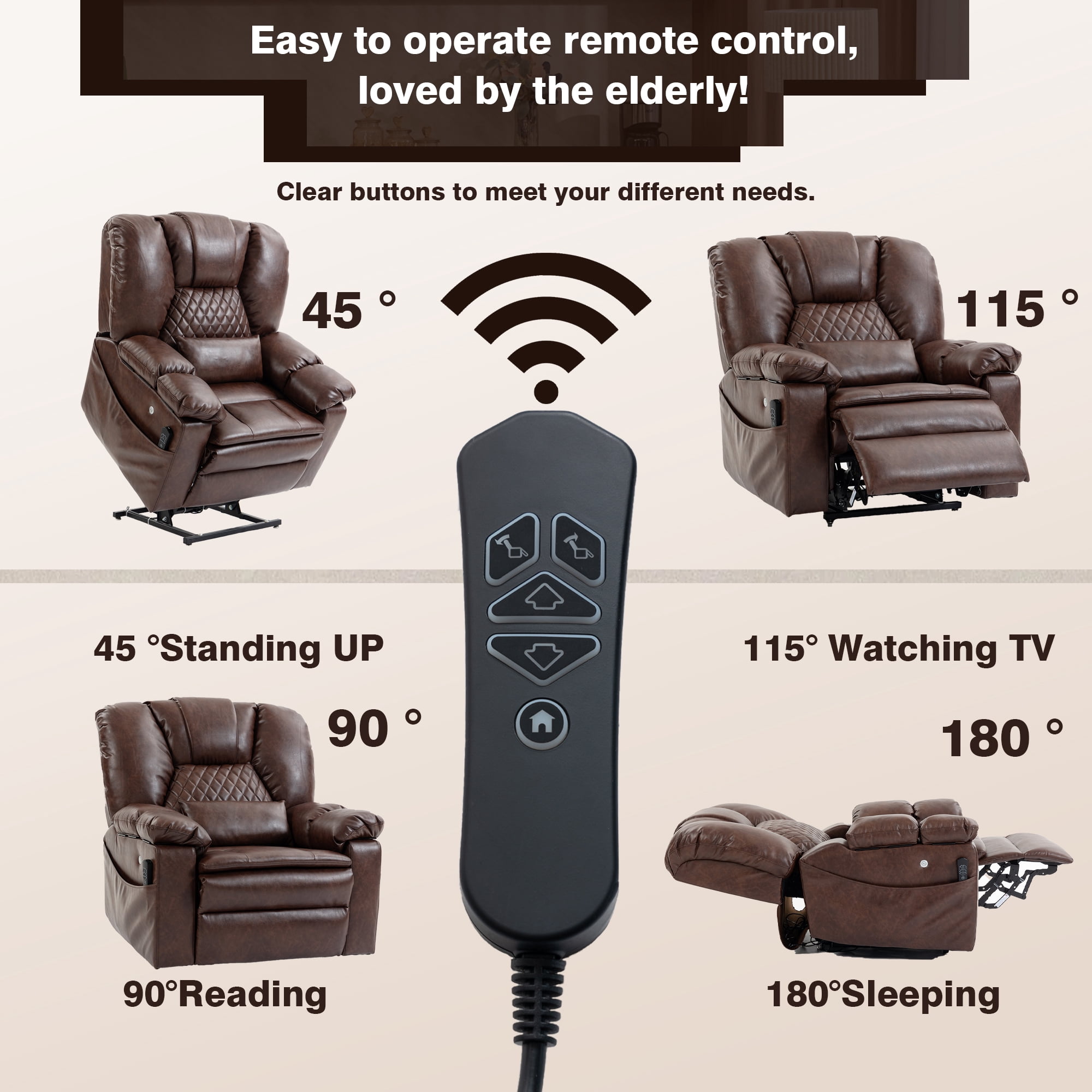LITVZ Air Compression Waist Massage Recliner for Elderly, Big Man Recliner 400 lbs Heavy Duty, Oversized Power Lift Recliner Chair with Airbag Massage & Heating, Lay Flat 180° for Family