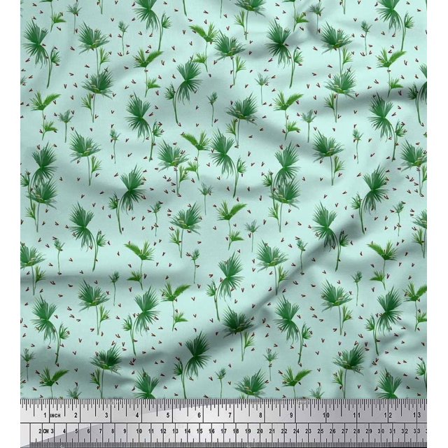 Soimoi Tissu Crêpe Polyester Imprimé Feuilles par Yard 42 Pouces de Large