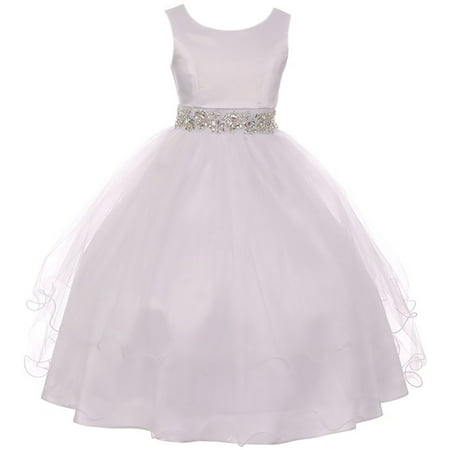 Little Girl Sleeveless Rhinestone Formal First Communion Flower Girl Dress White 6 MBK 374 BNY (First In Best Dress)