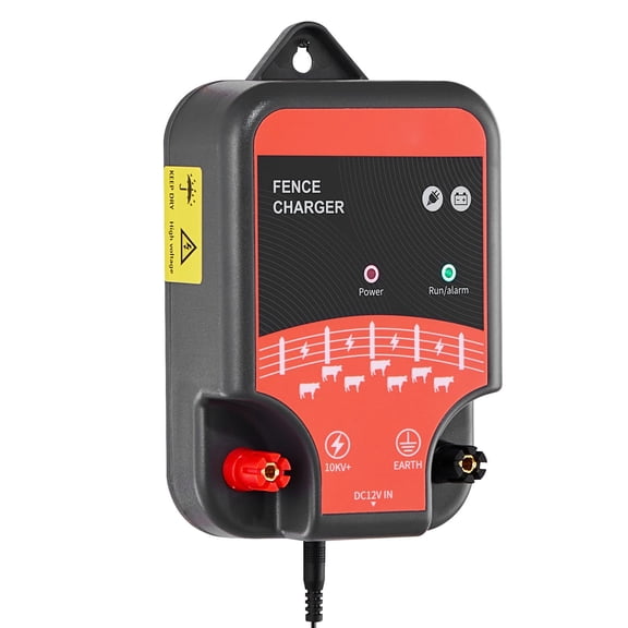 High Voltage Electric Fence Charger,10kV 2J AC/DC Plug-in Energizer with LED Indicator,1.86 Mile Range for Farm&Livestock Security,Wildlife Deterrent