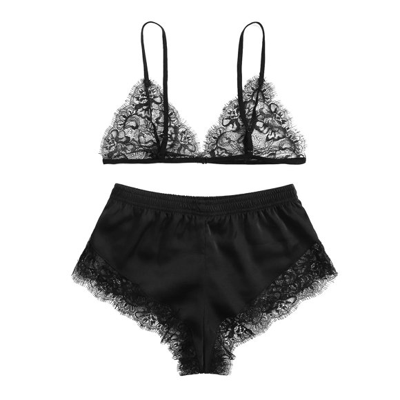 EQWLJWE Women Pants Summer Shorts Pants For Women 2023 Ladies Fashion Sexy Lingerie Lace Hollow Exquisite Bra Shorts Underwear Set