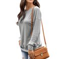 thumbnail image 1 of Jersey de mujer con botones, cuello redondo, manga larga, ajuste holgado, sudadera de color puro para la cita diaria de trabajo, gris XL, 1 of 6