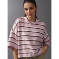 thumbnail image 5 of Women's Striped Crew Neck Drop Shoulder Short Sleeve Cropped Knit Sweater Pink S, 5 of 8