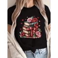 thumbnail image 1 of Women's Fashion T-shirt, Women's Casual Round Neck T-shirt, "Valentine's Day Rose Love Book" Print, Fashionable And Casual Spring And Summer Sports Short-sleeved Tops, 1 of 6