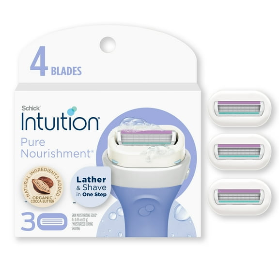 Schick Intuition Pure Nourishment 4-Blade Women's Razor Refills, 3 Count
