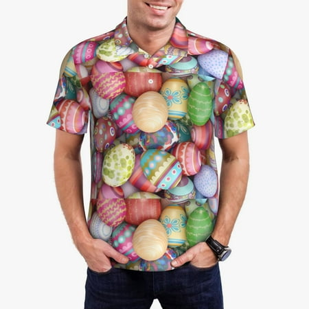 Rateoe Easter Eggs Pattern Men s Short Sleeve Polo Shirts Golf Polo Shirts Short Sleeve Performance Moisture Wicking Dry-3X-Large