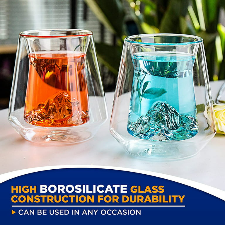 NutriChef Double Wall Insulated Glasses 2pcs 8oz High Borosilicate Glass  Sweat Free Clear Mugs
