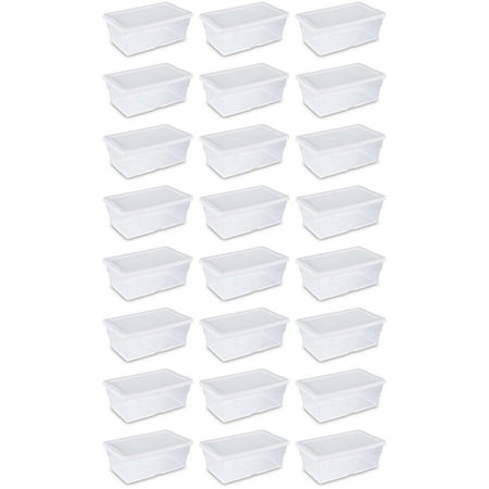 Stack Tote Lids - Sterilite 6 Quart Clear Stacking Closet Storage Tote with White Lid (24 Pack)