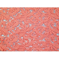 Minerva Embroidered Lace Fabric Bright Coral - per yard