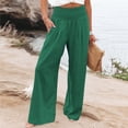 thumbnail image 2 of CAIVO Women Linen Pants Summer Solid Color Stretch Smocked High Waist Wide Leg Casual with Elastic Cuffs and Pockets Long Trousers, 2 of 4