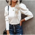thumbnail image 2 of TIHLMK Long Sleeve Blouse Shirt Clearance Women's Casual Fashion Comfortable Solid Color Round-Neck Long Sleeve Tops Blouse White, 2 of 8
