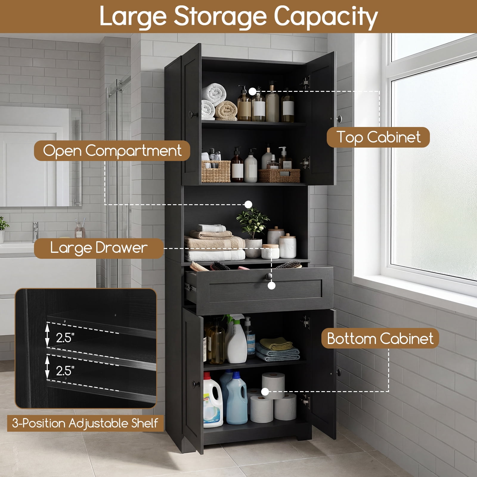 Gymax 67.5'' Kitchen Pantry Cabinet w/4 Doors 1 Drawer Open Countertop Adjustable Shelf