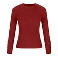 thumbnail image 3 of YUGYXL Womens Long Sleeve Crewneck Shirts Fall Ribbed Knit Sweater Slim Fitted Casual Basic Tee Tops Solid Pullovers Red M, 3 of 6