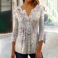 thumbnail image 1 of ICHUANYI Clearance Women Fashion Printed Casual V-Neck Short Sleeve Loose T-Shirt Blouse Tops(Khaki, M) ICHUANYI WER2023081002709, 1 of 5