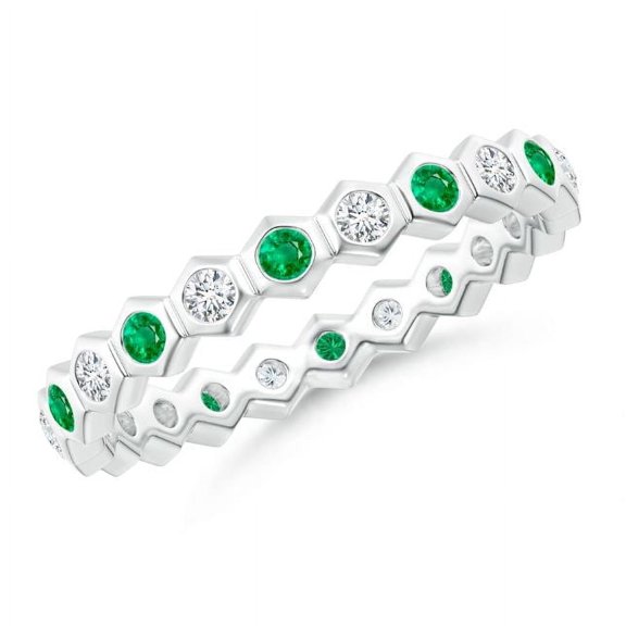 Round Shape Green Emerald CZ Diamond Eternity Band Ring Women 925 Sterling Silver May Birthstone Engagement Anniversary Gift Gemstone Jewelry