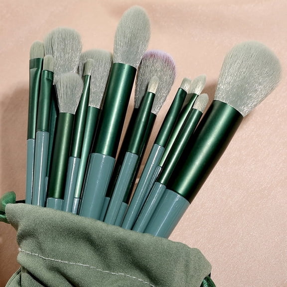 Namzi Makeup Brushes,Makeup Brush Set,13 PCS Travel Make Up Brush Kit,Cosmetic Brushes for Face Foundation Blush Eye Shadow with Storage bag(Green)