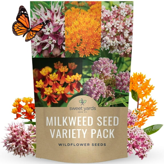 Milkweed Seed Variety Pack | 5 MVR1 Individual Packs - 2025 Season - Showy, Pink Swamp, Butterfly Orange, Common Pink, Blood Flower | for Planting | by Sweet Yards