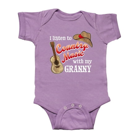 

Inktastic I Listen to Country Music with my Granny Guitar and Hat Gift Baby Boy or Baby Girl Bodysuit