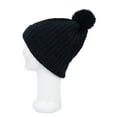 thumbnail image 4 of Premium Ribbed Knit Solid Color Winter Beanie Hat w/ Pom Pom, 4 of 4