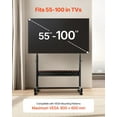 thumbnail image 3 of Rolling TV Stand for 55-100 Inch TV, Mobile TV Cart with Adjustable Height, Portable Monitor Stand with Tray, 205lbs Capacity, VESA 800x600, 3 of 11