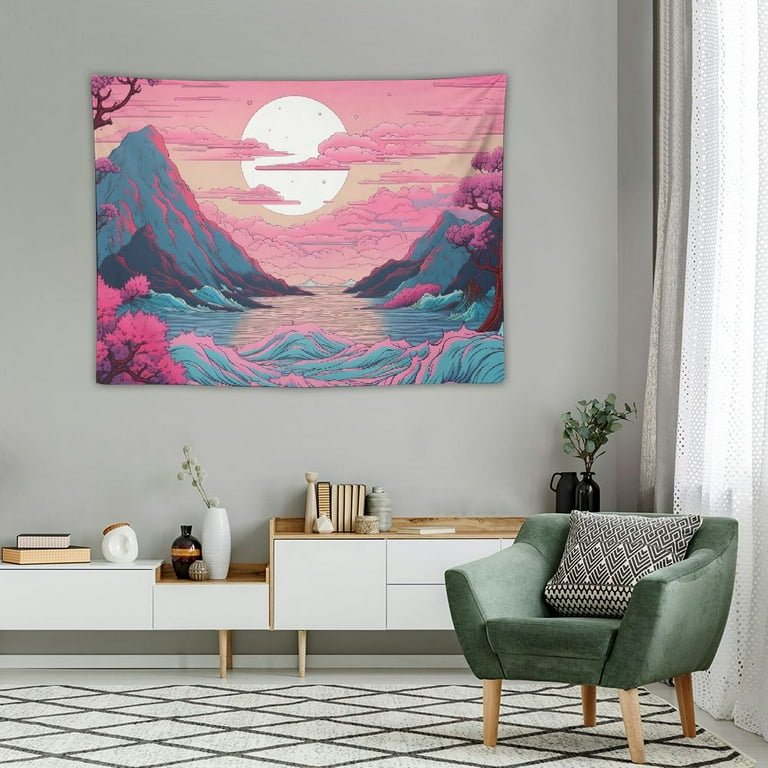 ONETECH Pink Wave Tapestry for Bedroom Small Aesthetic tapestry Japanese Mount Fuji Great Wave Wall Hanging Home Living Room Dorm The Great Wave Sea Ocean Wall Art for College Walmart