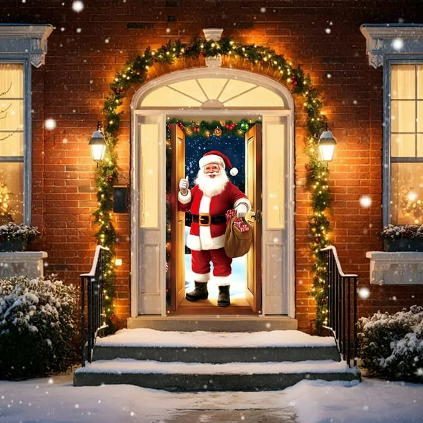 Christmas Door Cover Decoration Fabric Hanging for Holiday Party Indoor Outdoor Festive Home Decor Merry Xmas Tapestry Front Door Wrapping