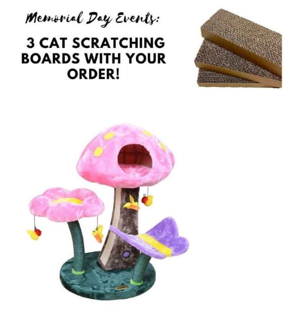 Catry 31" Wonderland Natural Pink Mushroom Flower Medium Cat Tree Sisal