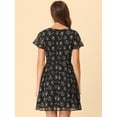 thumbnail image 4 of Vestido De Gasa Con Cuello En V Y Manga Con Volantes Florales Para Mujer Negro Floral XL, 4 of 5