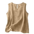 thumbnail image 5 of Cotton Linen Tank Tops for Women Summer Casual Comfy Sleeveless Linen Shirts Loose Lightweight Gauze Cami Khaki XL, 5 of 6