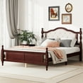 thumbnail image 2 of CoSoTower Queen Pine Wooden Bed with Upholstered Headboard and Panel Footboard, with Two Bed Rail Support Feet and Central Platform Support Feet ,Classic Cherry, 2 of 9