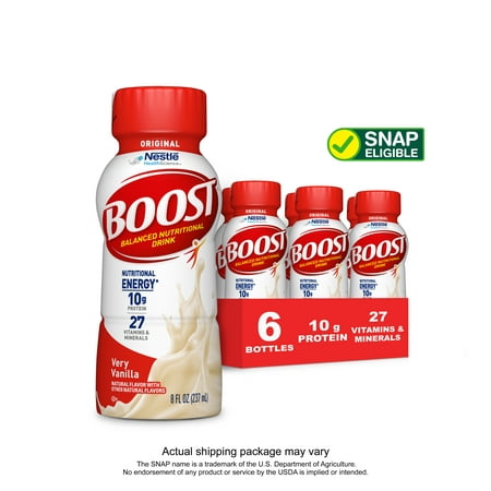 BOOST Original Balanced Nutritional Drink, Very Vanilla, 10 g Protein, 6 - 8 fl oz Bottles