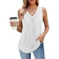 thumbnail image 3 of Womens Sleeveless Shirts, Tank Tops for Women Summer Casual Loose Fit Solid Color Pleated V Neck Dressy Blouses, 3 of 6