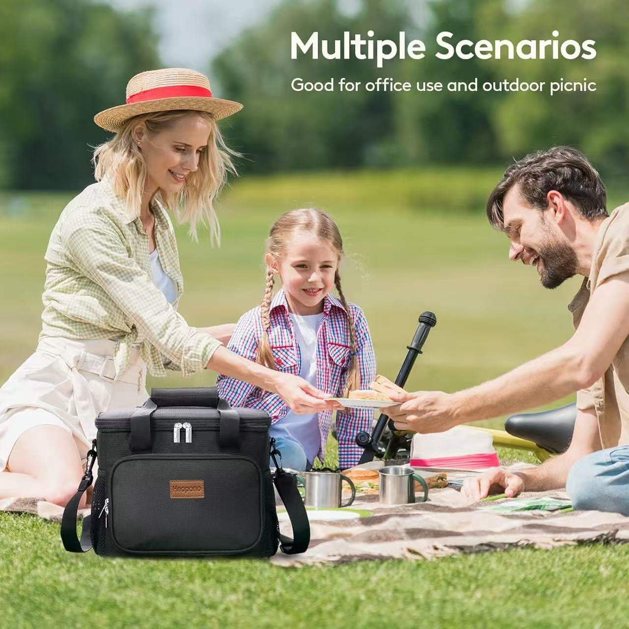 Reusable Lunch Box Insulated Lunch Box Soft Cooler Cooling Tote for Adult Men&Women Travel Essentials 15L,Black