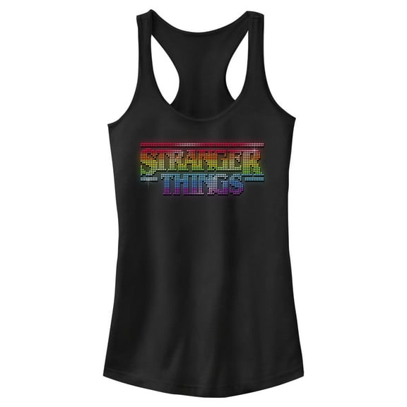 Netflix Junior's Stranger Things Sparkling Rainbow Logo Racerback Tank Top Black Small